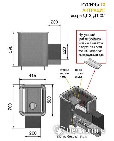 Печь для бани Везувий Русичъ Антрацит 12 (ДТ-3С) в Севастополе