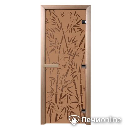Дверь стеклянная Банный эксперт Бамбук и бабочки бронза матовое 8мм коробка ольха 190/70 в Севастополе